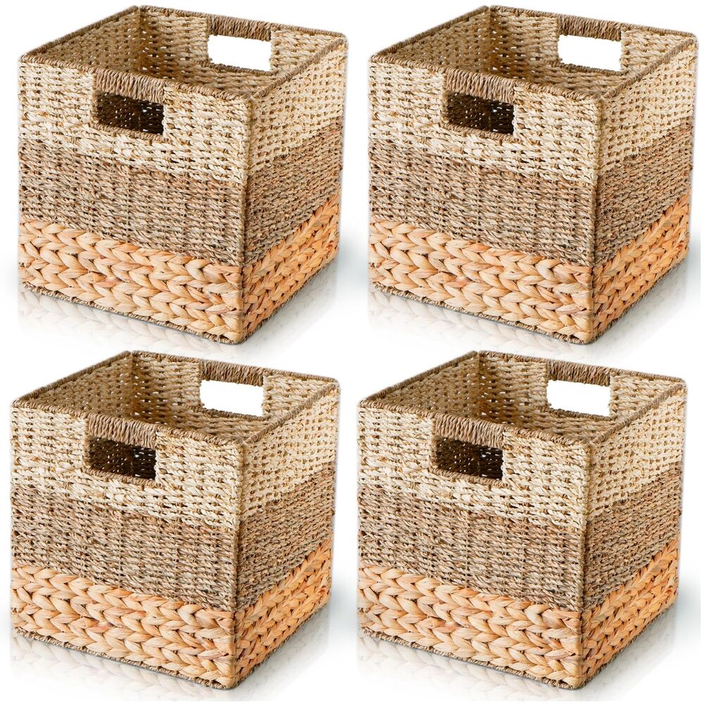 Wicker Storage Basket, Natural Wicker Cube Storage Bin, Hyacinth Cube Storage...