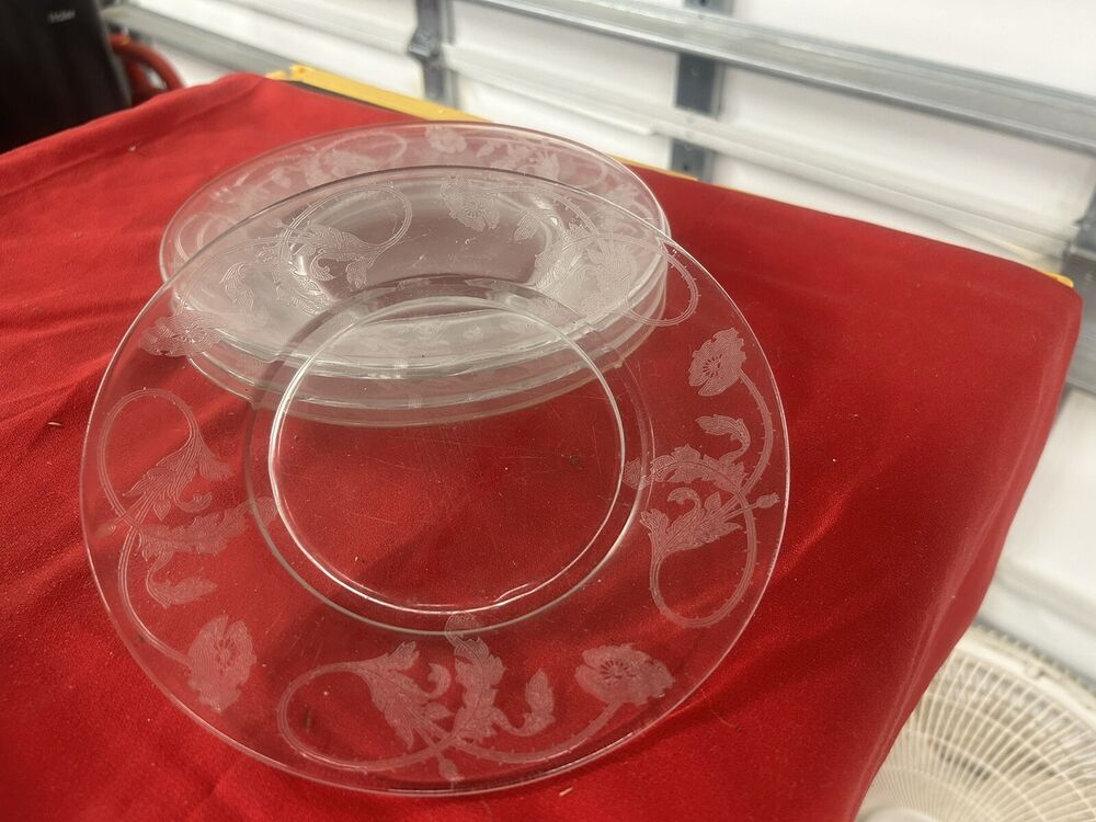 Glass Salad Plates With Etched Flowers