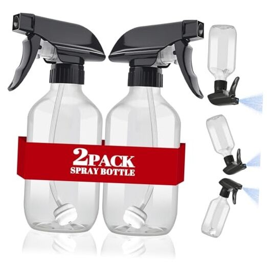 Plastic Spray Bottles 2 Pack 360° Water Spray Bottle for Cleaning 10 Clear