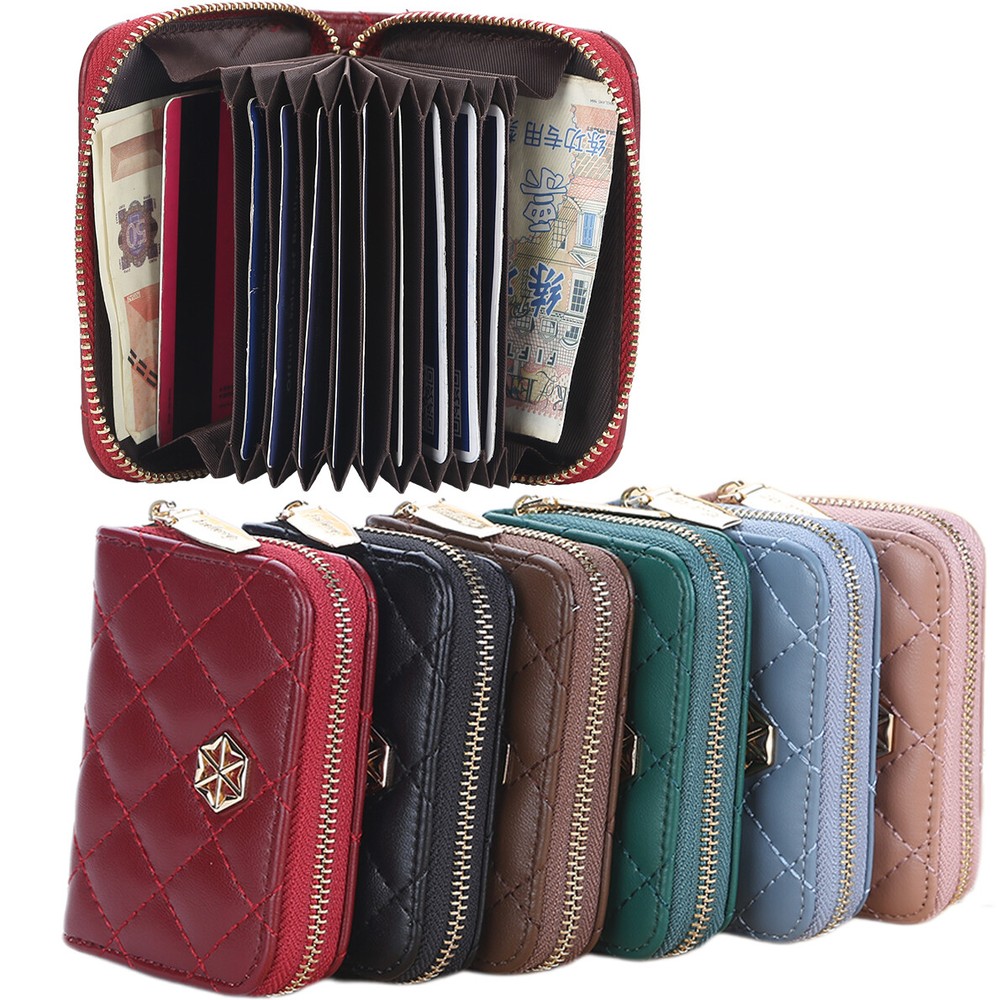 Slim Leather Zipper Card Holder Wallet for Women with RFID Protection Fast US Shipping-image