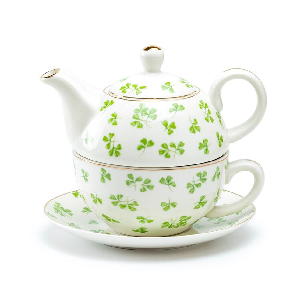 Grace Teaware Shamrock Fine Porcelain Tea For One Set with Gold Trim