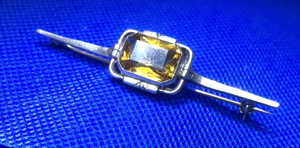 3-4 K Citrine BROOCH Silver 835 ANTIQUE Vintage 1900s 65 mm 2.5 Inches