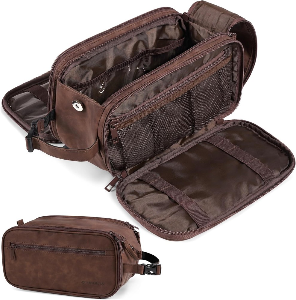 PAVILIA Large Toiletry Bag 12.5x6x7 Dark Brown for Men and Women