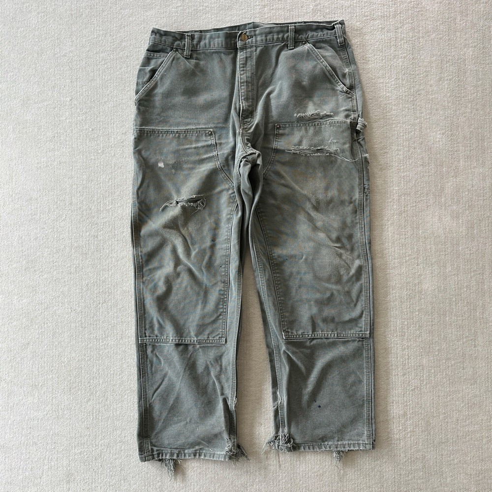 Carhartt Vintage Men's Distressed Faded Olive Double Knee Workwear Pants 40x32