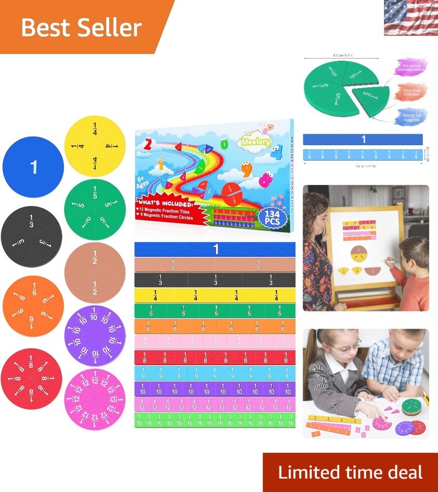 Magnetic Fraction Learning Kit with 134 Tiles and Circles for Classroom Math Activities-image