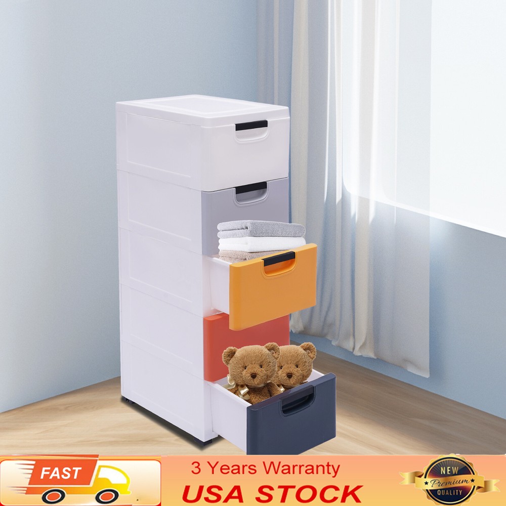 4 Wheel Drawers Dresser Morandi Plastic Clothes Storage Cabinet Stackable 5Layer
