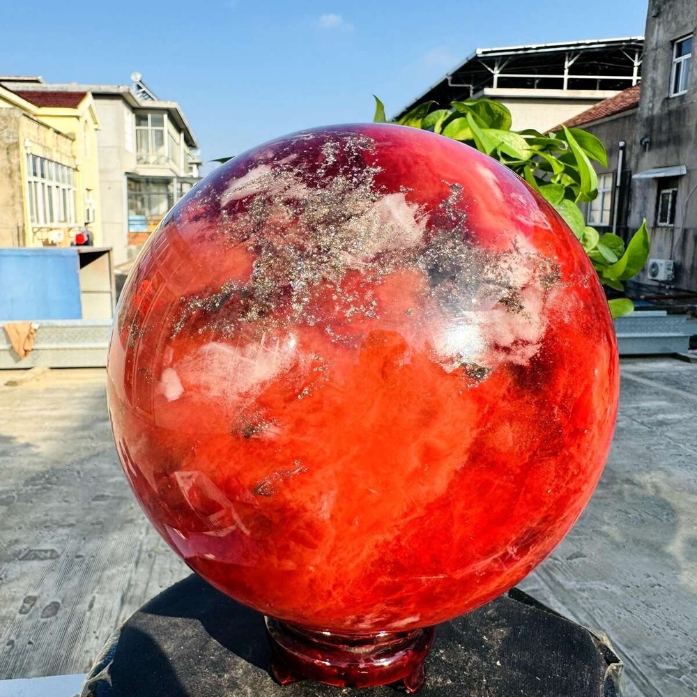 20.06LB Red melting stone quartz symbiosis sphere crystal ball magic reiki