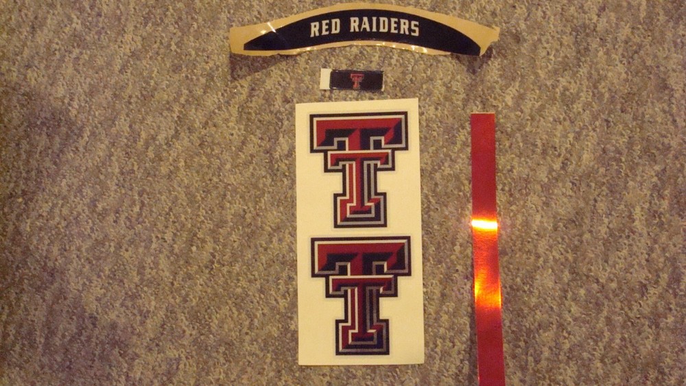 TEXAS TECH RED RAIDERS Full Size Football Helmet CHROME Decals w/Stripe & Bumper