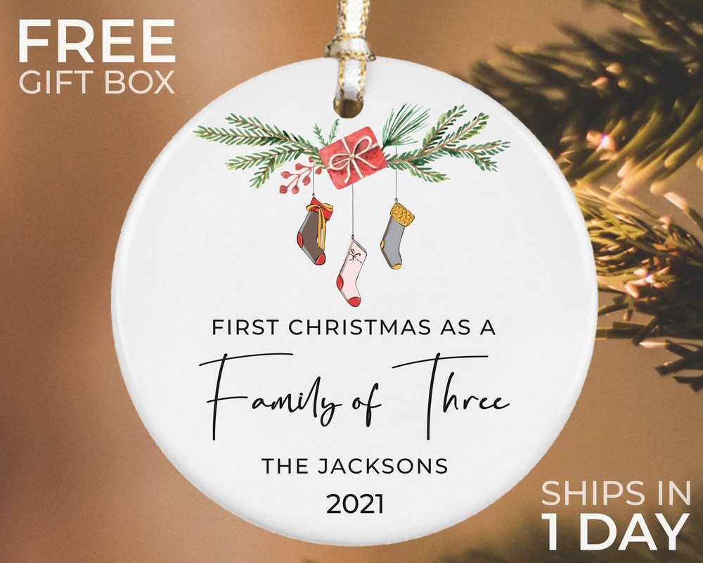 Personalized Family of Three Baby's First Christmas Ornament Keepsake