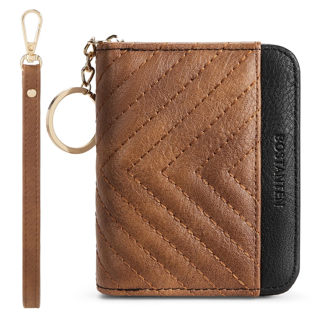 Slim RFID Blocking Leather Card Holder Wallet for Women with Zipper-image