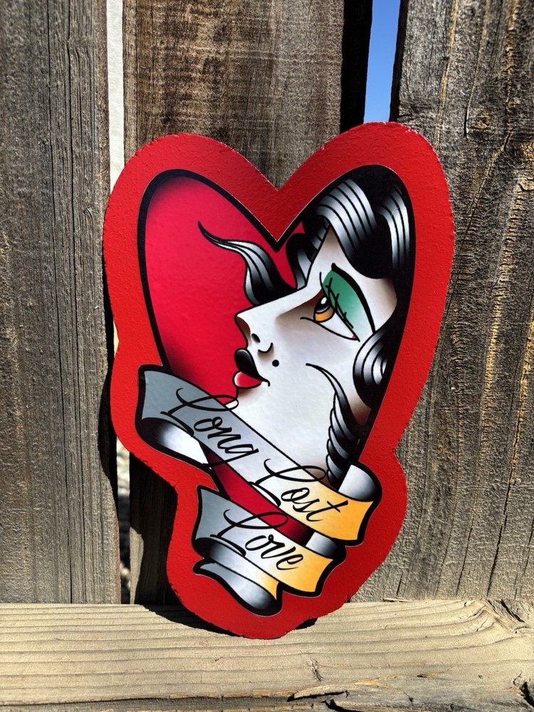 Handmade Halloween Love Lost Tattoo Flash Shop Design Sign Plaque