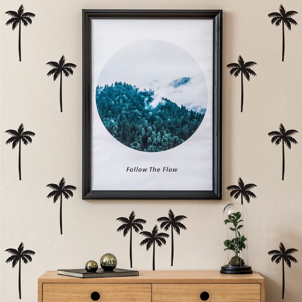 Black Vinyl Palm Tree Wall Decals - Peel & Stick Modern Tropical Decor