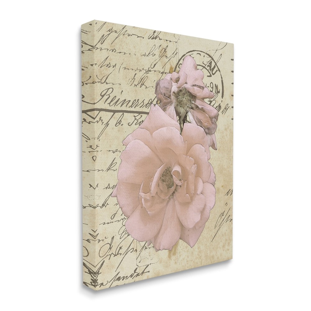 Stupell Soft Pink Florals on Vintage Postal Letter Canvas