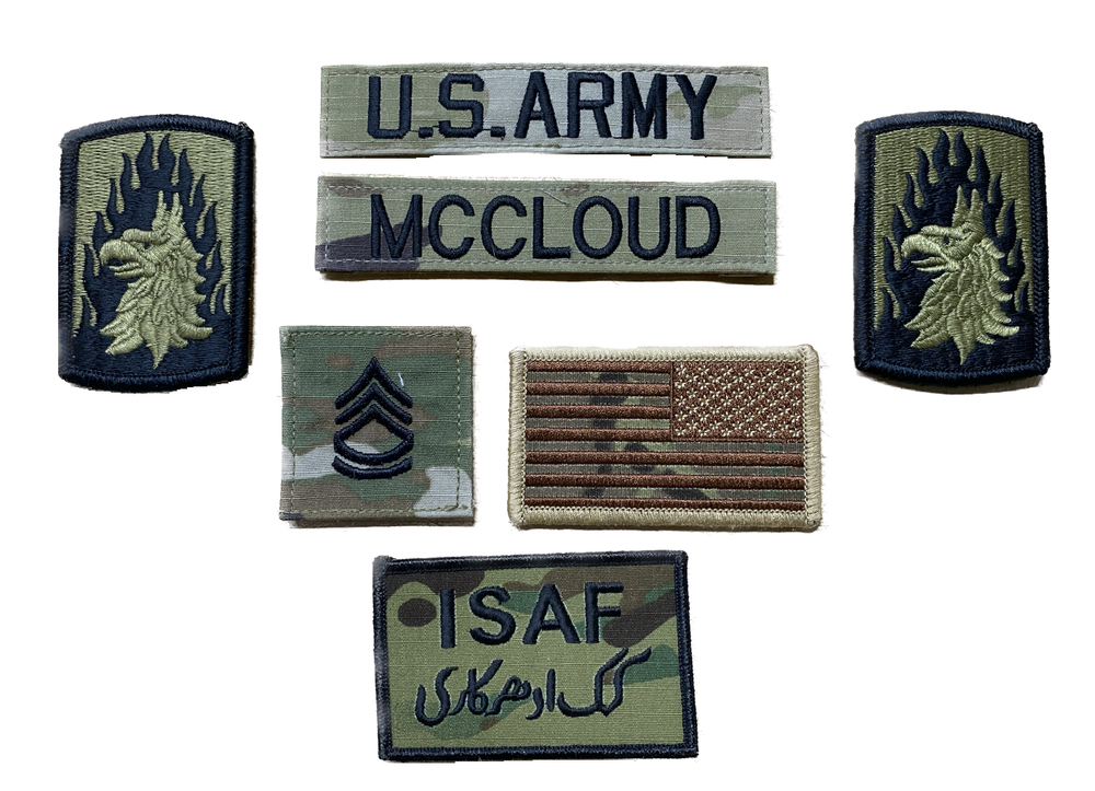 7 US Army Patch Set Aviation Multicam OCP Uniform ISAF Flag USA SFC Mccloud