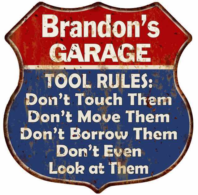 Brandon's Garage Man Cave Rules Personalized Gift Shield Metal Sign 211110001377