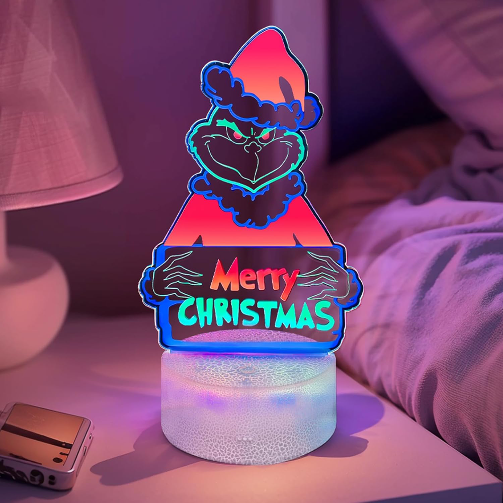 Christmas Grinch Night Light, 3D Dimmable Lamp for Kids Birthday Gift