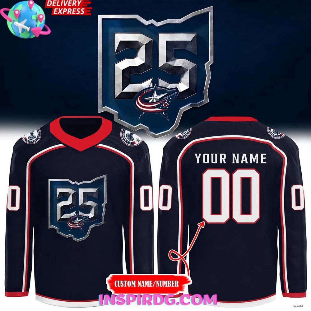 Custom Columbus Blue Jackets 25th Anniversary Hockey Shirt Unisex Design-image