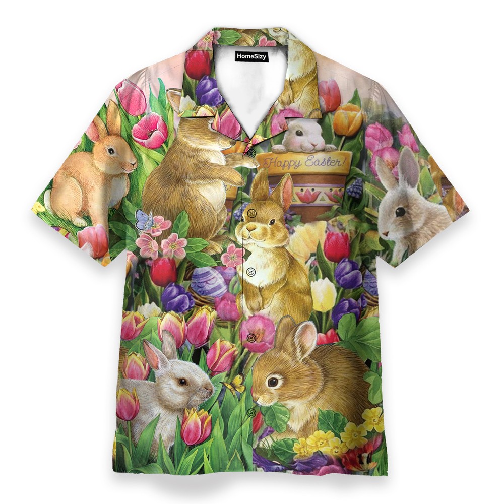 Cute Bunny Happy Easter Day   Hawaiian Shirt
