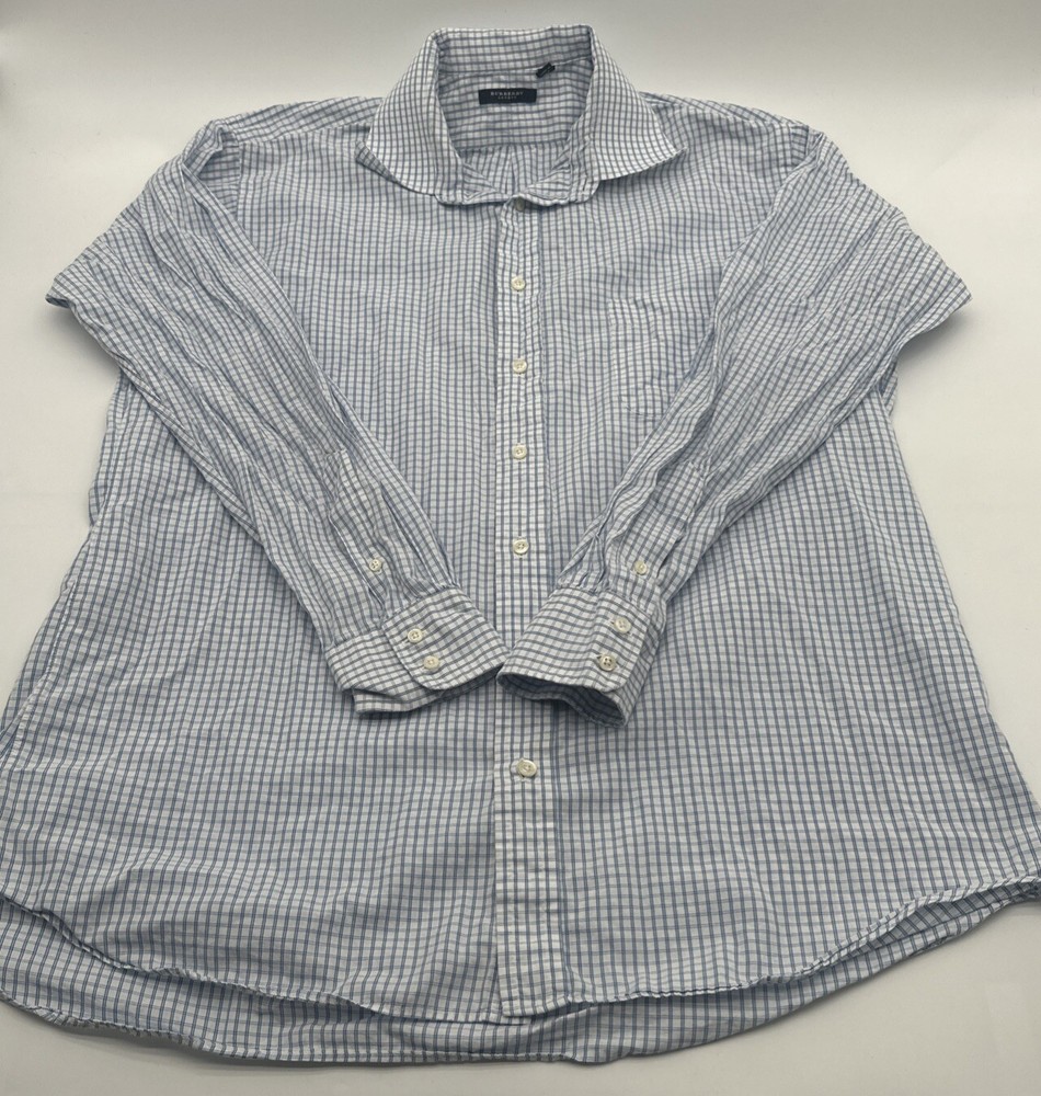 Burberry London Classic Long Sleeve Button Up Shirt Men L Plaid Blue Logo.#18901