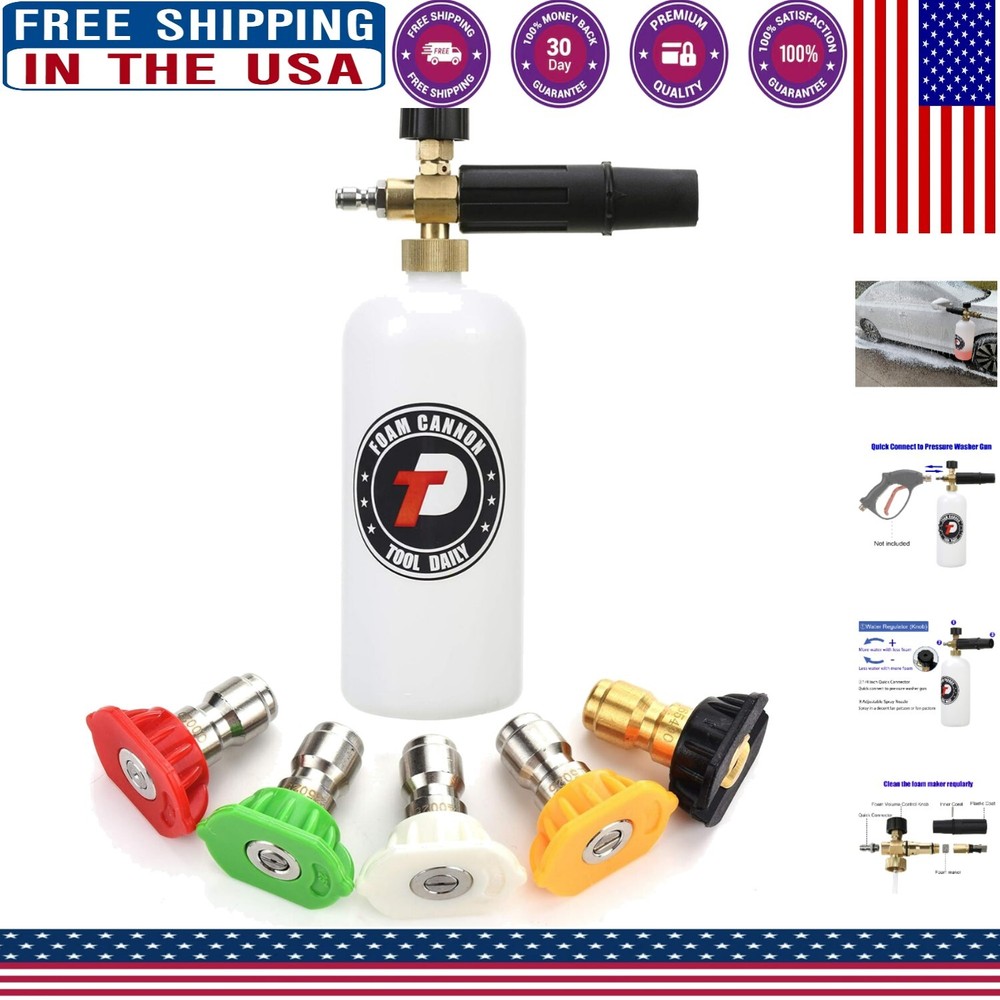 Versatile Foam Washer Cannon - 1 Liter, Quick Connect, 5 Nozzles for Cars & More
