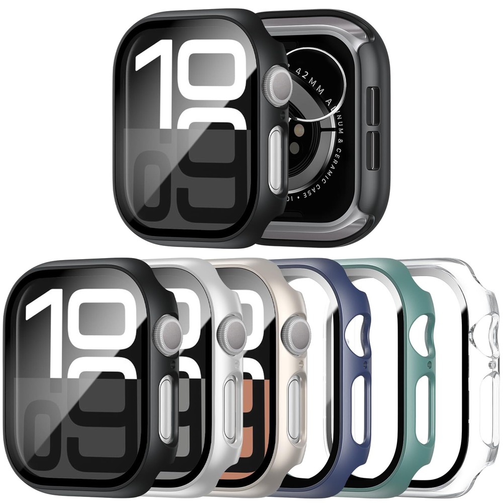JERXUN 6 Pack Case with Tempered Glass Screen Protector for Apple Watch Series 1