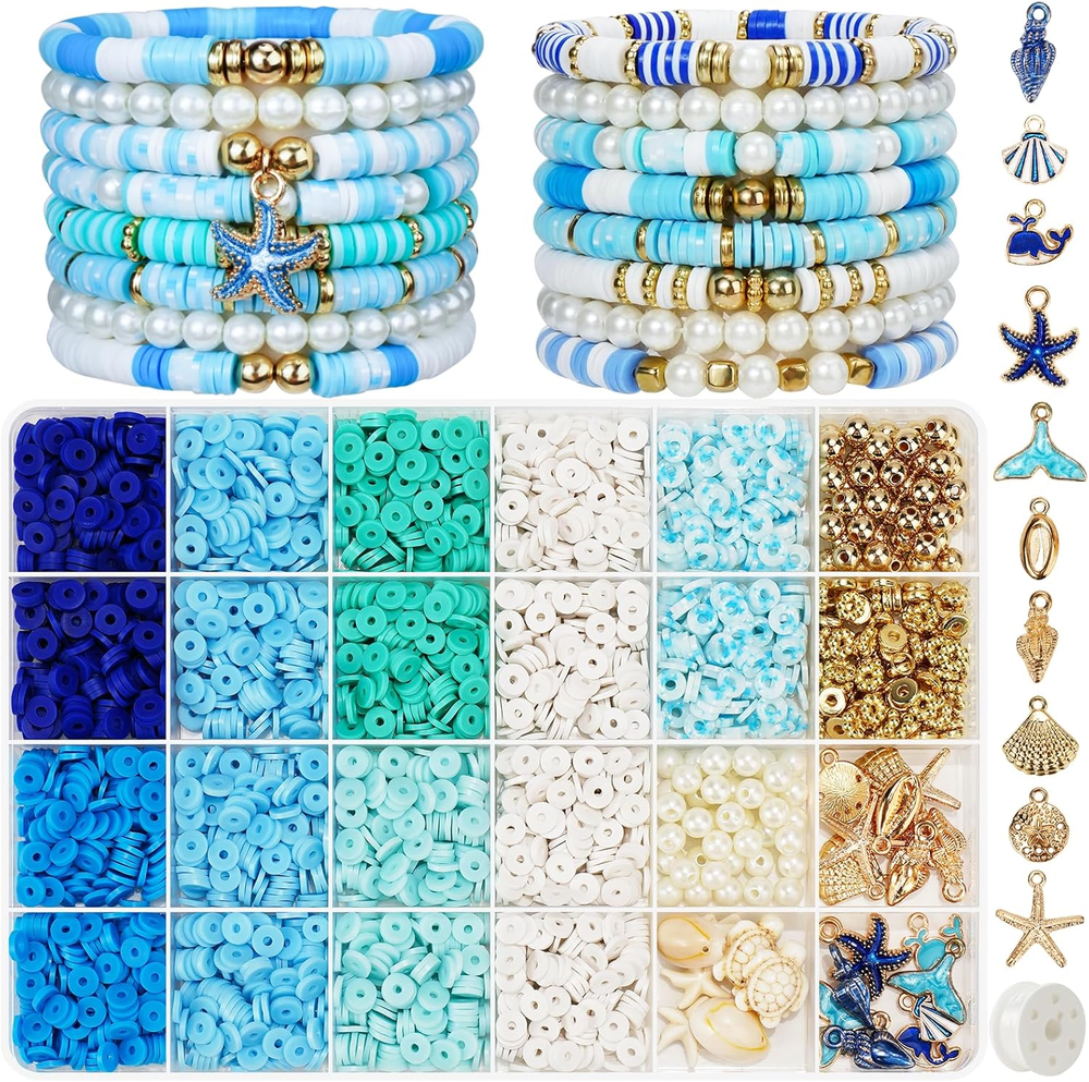 Blue Clay Beads Bracelet Kit with Golden Pearl – DIY Jewelry Making