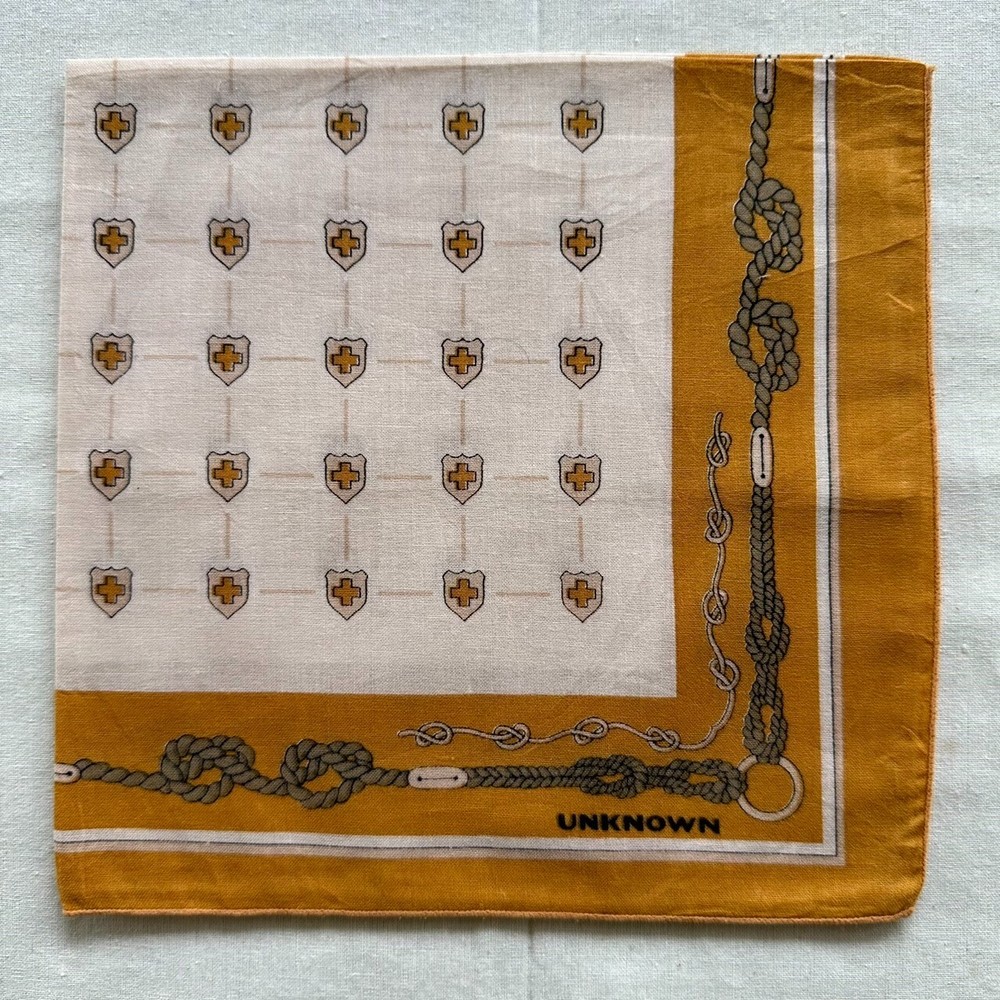 VTG Cream Cotton Geometric Cross Border Mustard Pocket Square 17