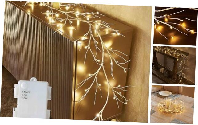 Birch Garland with Lights 6FT 48 LED Battery Operated, Lighted WHITE BIRCH