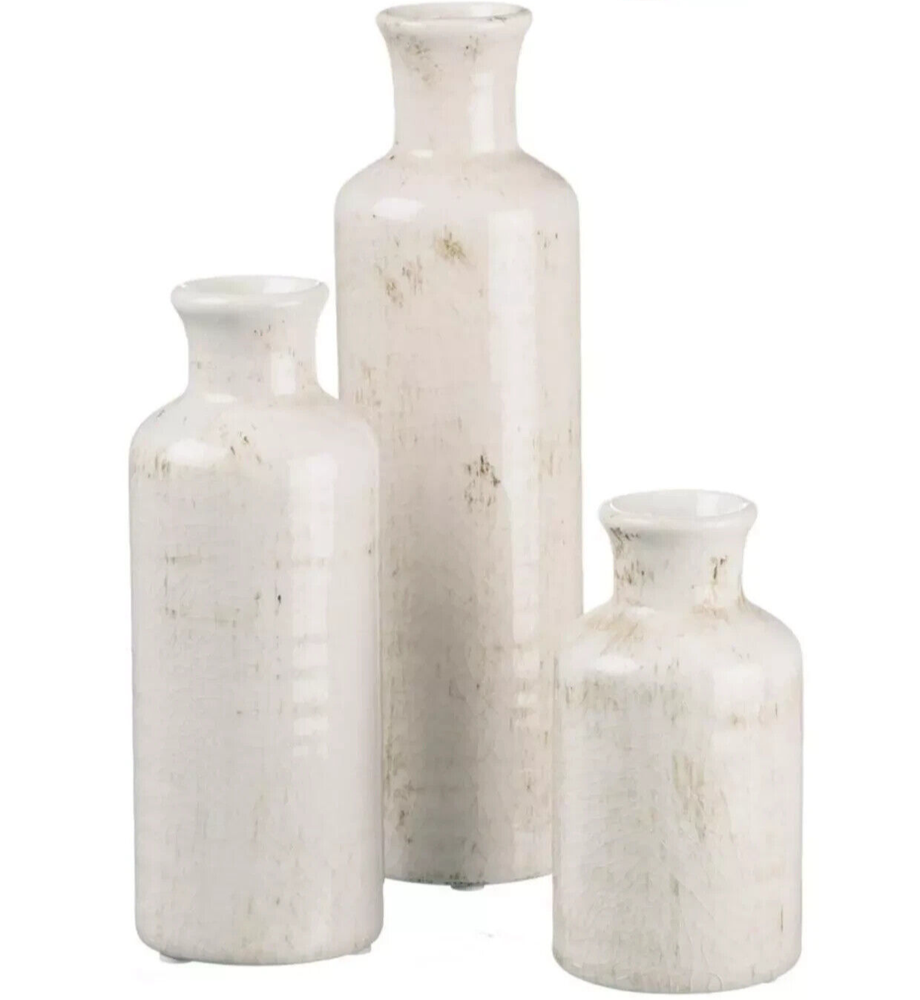 Farmhouse White Ceramic Vase Set of 3 for Home Decor by Sullivans