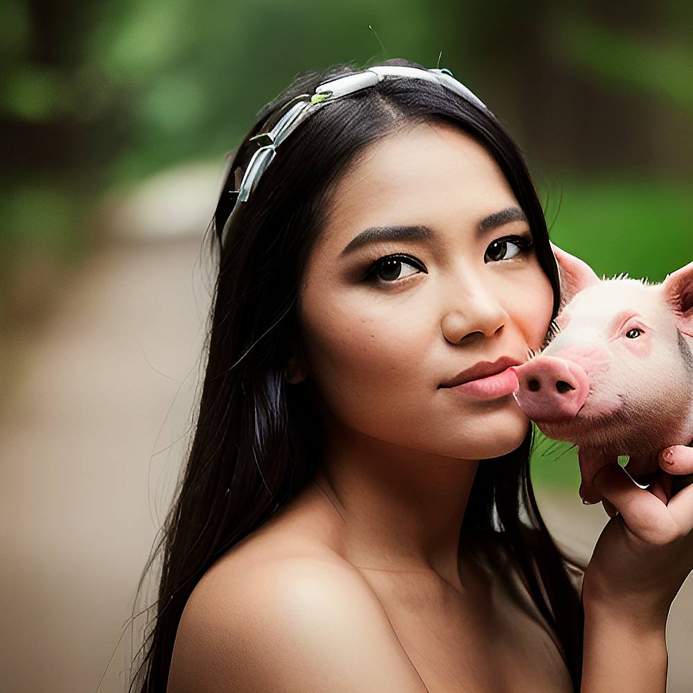 Digital Desktop Art Canon JPG Photography Free Delivery Woman Model and Pig