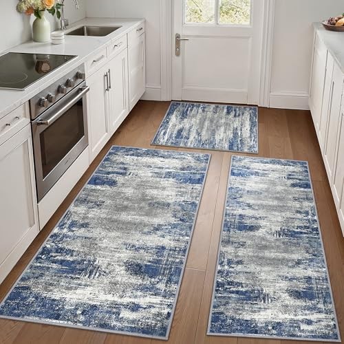 Kitchen Rugs Sets of 3 Non Slip Washable Kitchen Mats for Floor, Waterproof