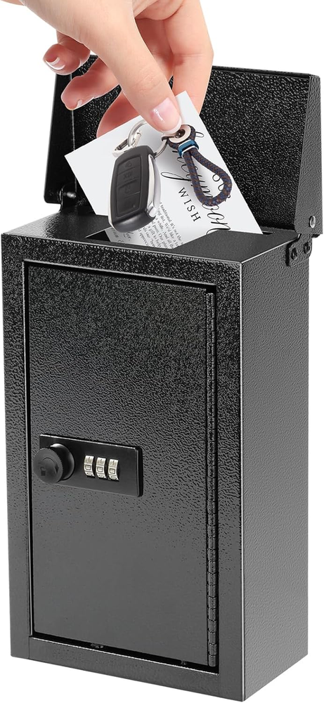 Wall-mounted key drop box with combo lock for indoor outdoor use