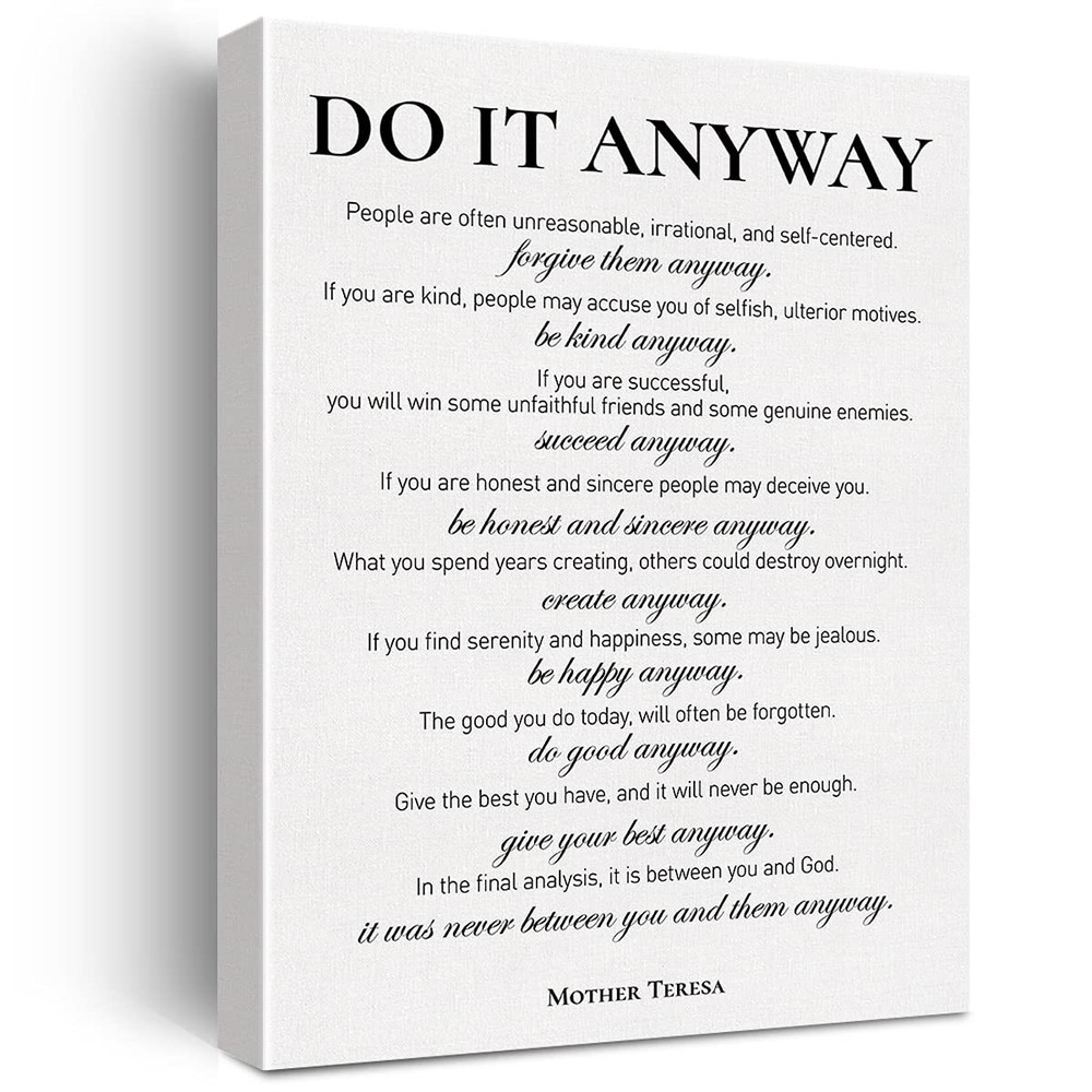 Inspirational Canvas Wall Art Motivational Do It Anyway Quote Canvas Print Po...