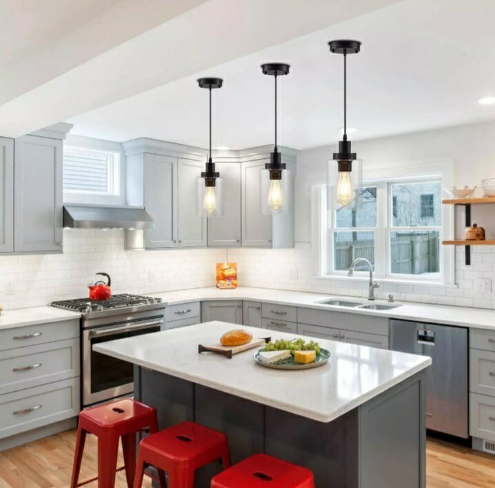 Industrial Pendant Lights, Modern Clear Glass Shade Pendant Lighting, 3 Pack