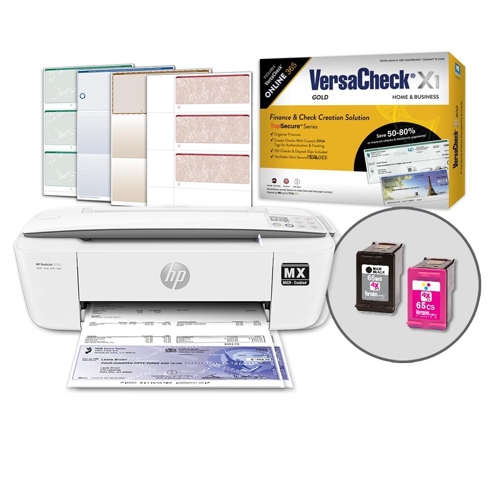 HP DeskJet 3755 MX MICR Check Printer Gold Check Printing Software Bundle, (3...