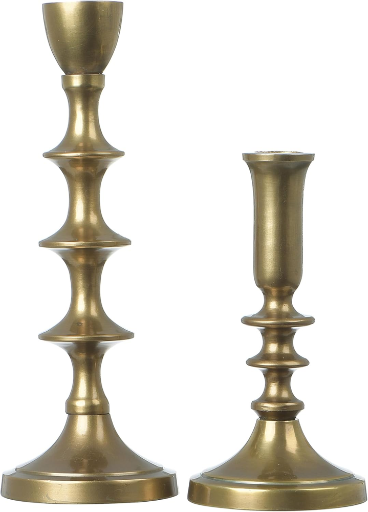 Gold Metal Taper Holders, Decorative Set of 2
