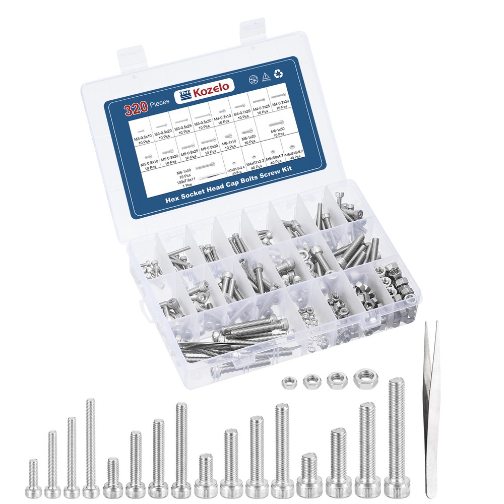 320pcs M3/M4/M5/M6 Socket Head Cap Screws Bolts Nuts Kit, Stainless Steel