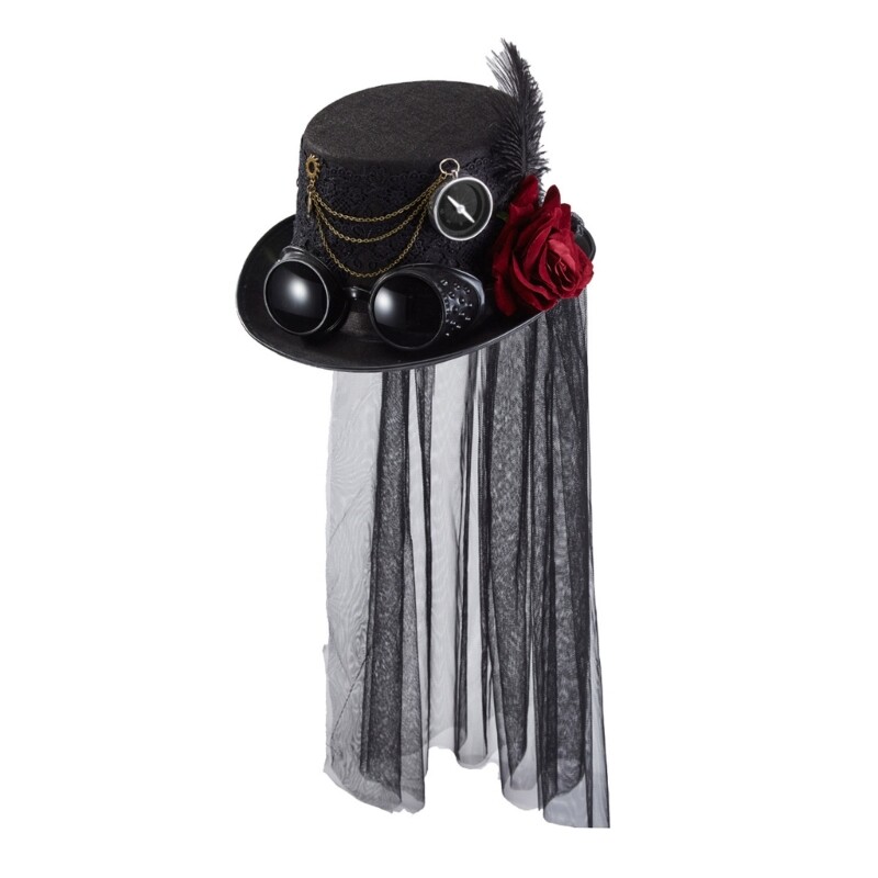 Victorian Steampunk Top Hat with Lace Flower Decor Hat for Women