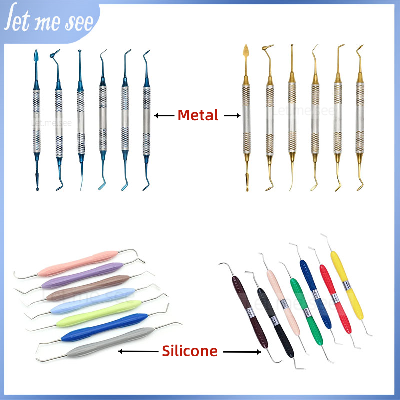 Dental Composite Resin Filler Spatula Aesthetic Repair Metal/Silicone Handle Kit