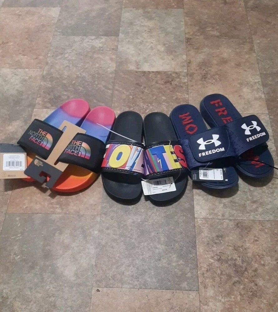 Men's Slides Size 10 - 3-Pair Bundle Under Armour North Face Adidas