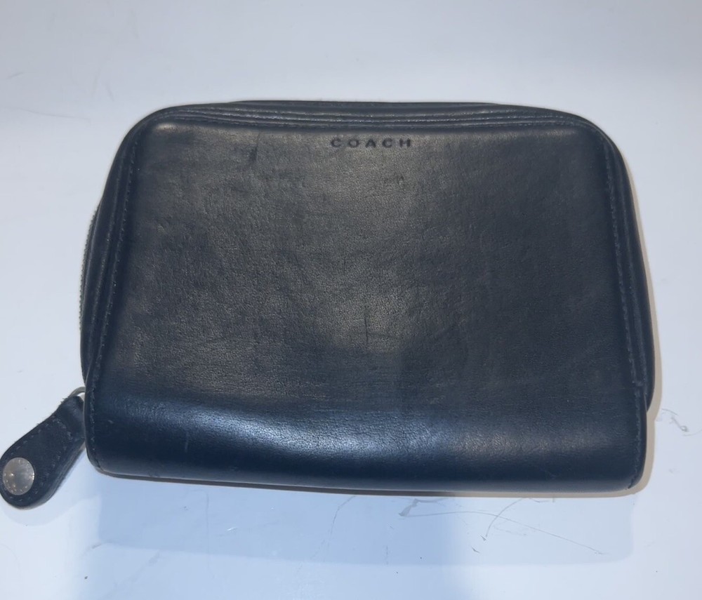 Vtg Coach Black Leather 4566c Zip Around Organizer Travel Pouch Wallet 5x5”