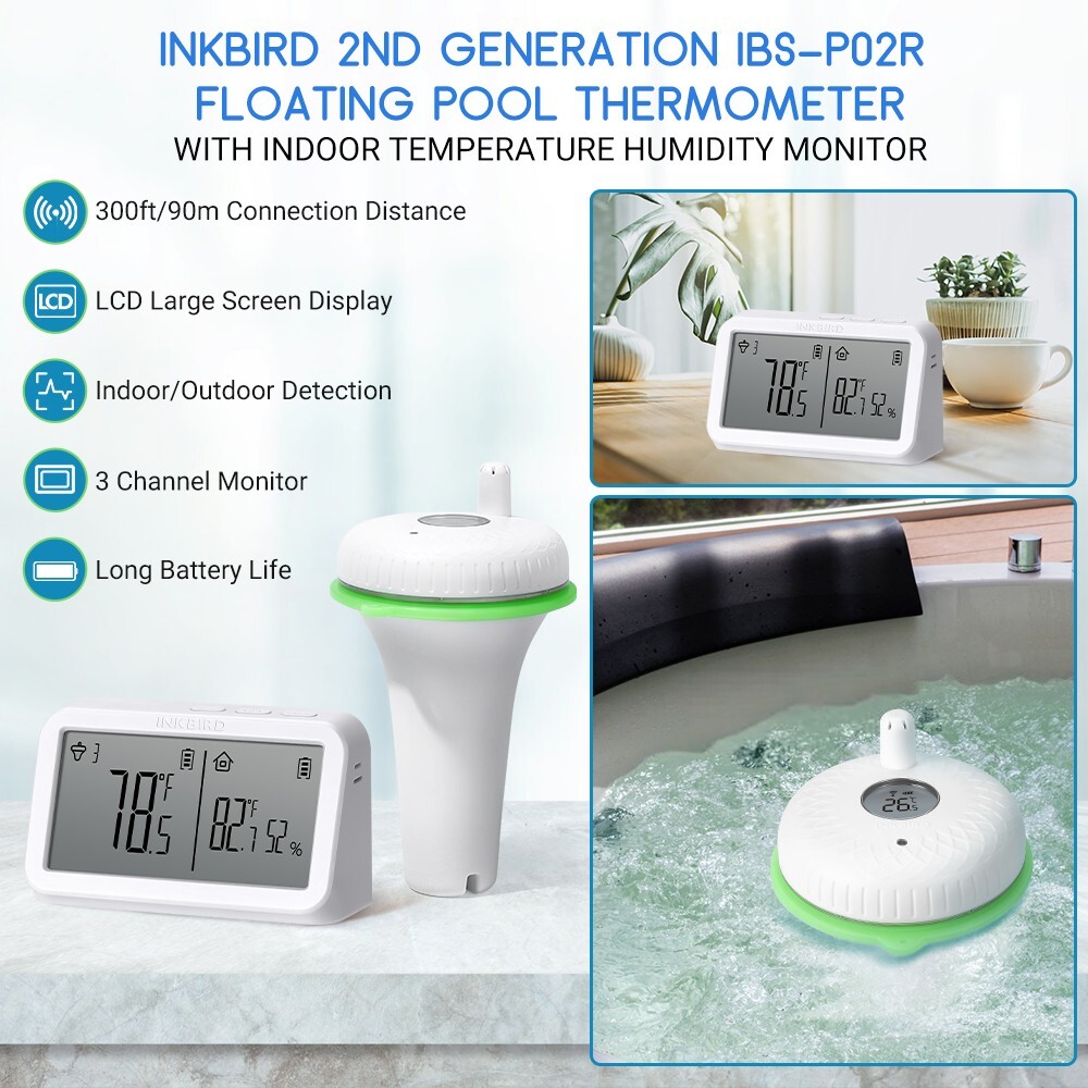 IBS-P02R Pool Thermometer Wireless Pond Test Kits Easy Read Bath Water Hot Tubs