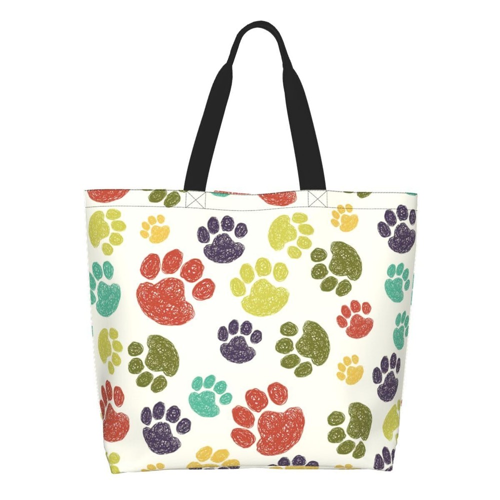 Colorful Dog Cat Paw Print Tote Bag for Women Cute Pet Lover Gift Purse