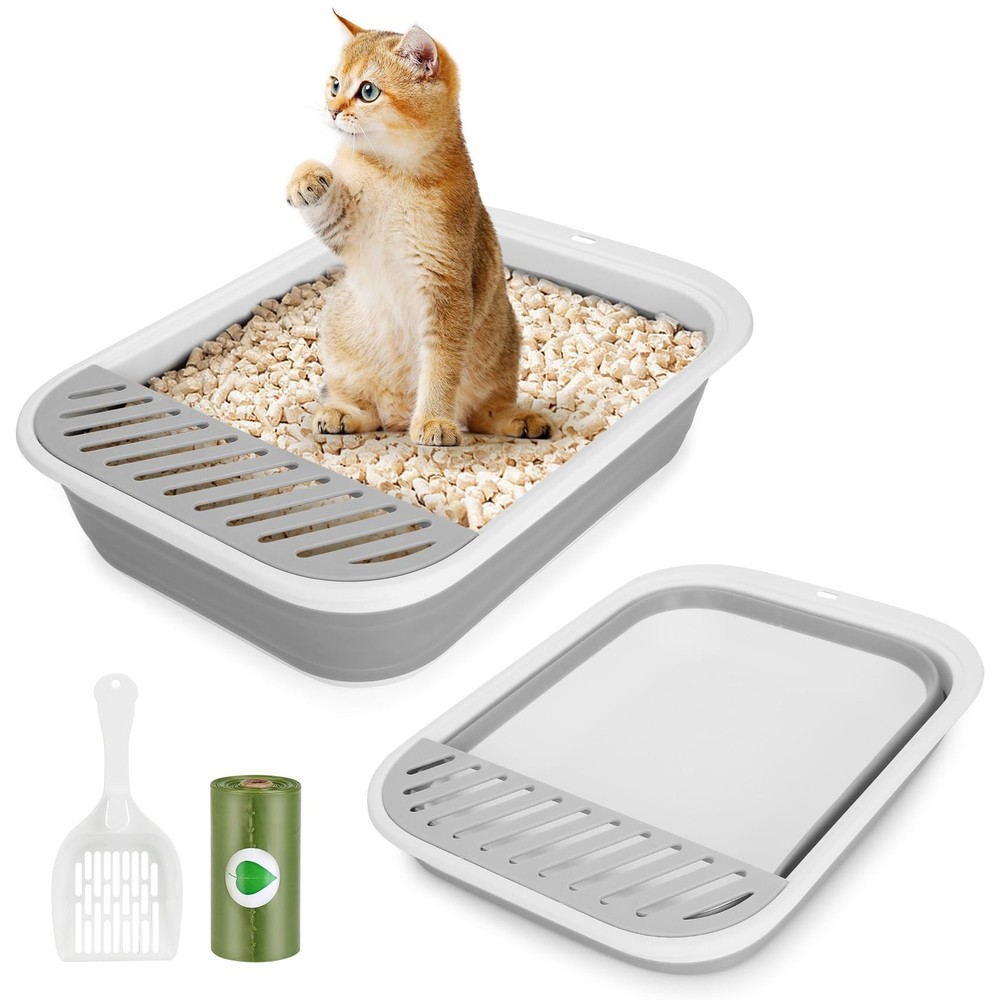 Collapsible Open Top Cat Litter Box with Scoop and Litter Mat