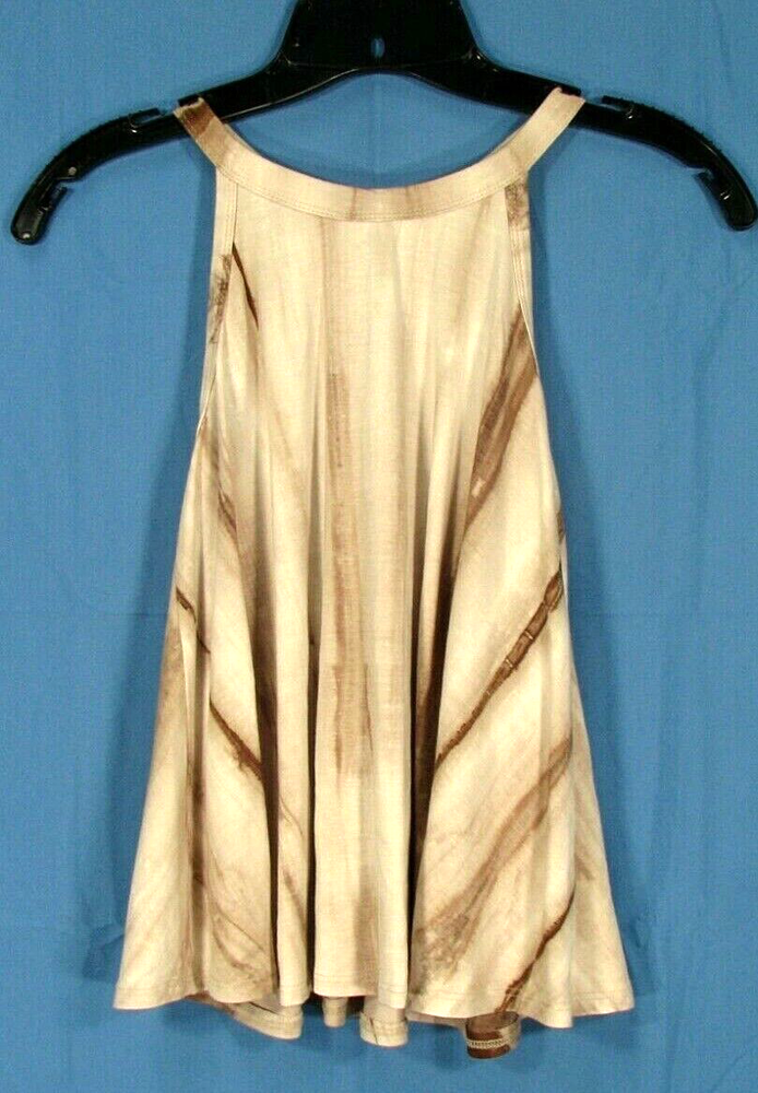 143 STORY Beige/Brown TIE-DYE Stretch JERSEY KNIT Racerback SWING Tank Top S