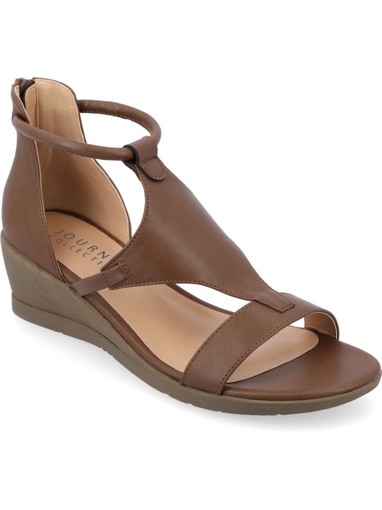 JOURNEE COLLECTION Womens Brown Caged Trayle Open Toe Wedge Heeled Sandal 8.5 W