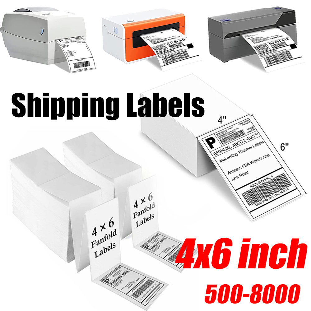 4x6 Fanfold Roll Thermal Shipping Labels for Zebra & Rollo Printers