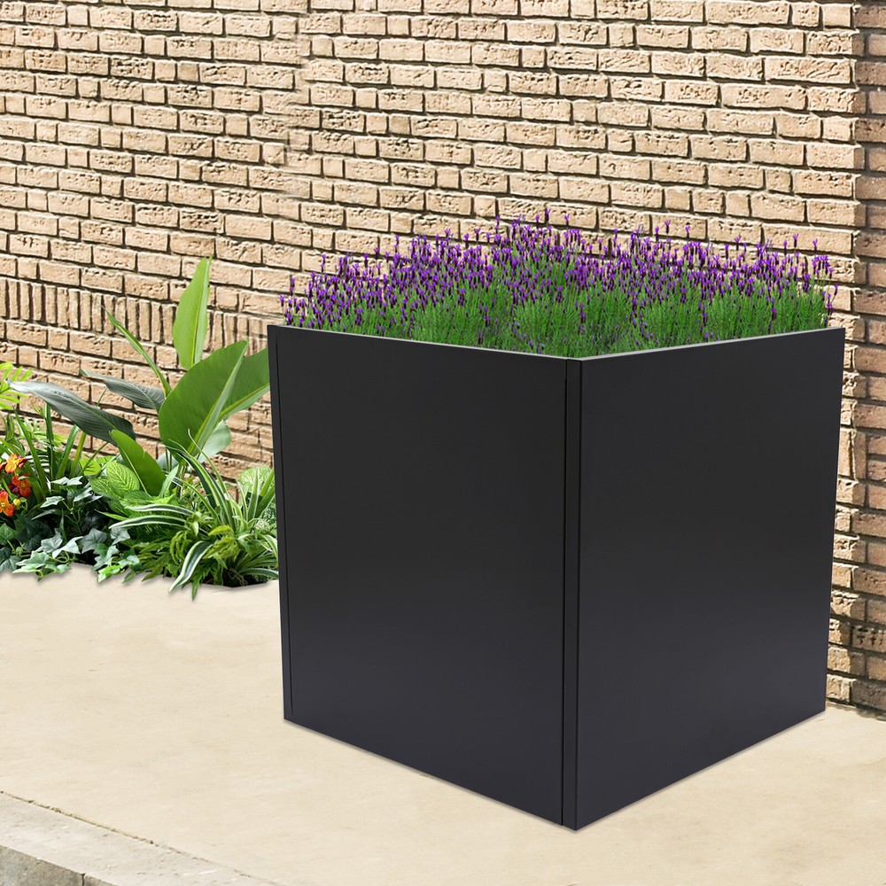 26*26*26inch Steel Planter Box Black Flowerpot Indoor Outdoor Plant Cube Pot