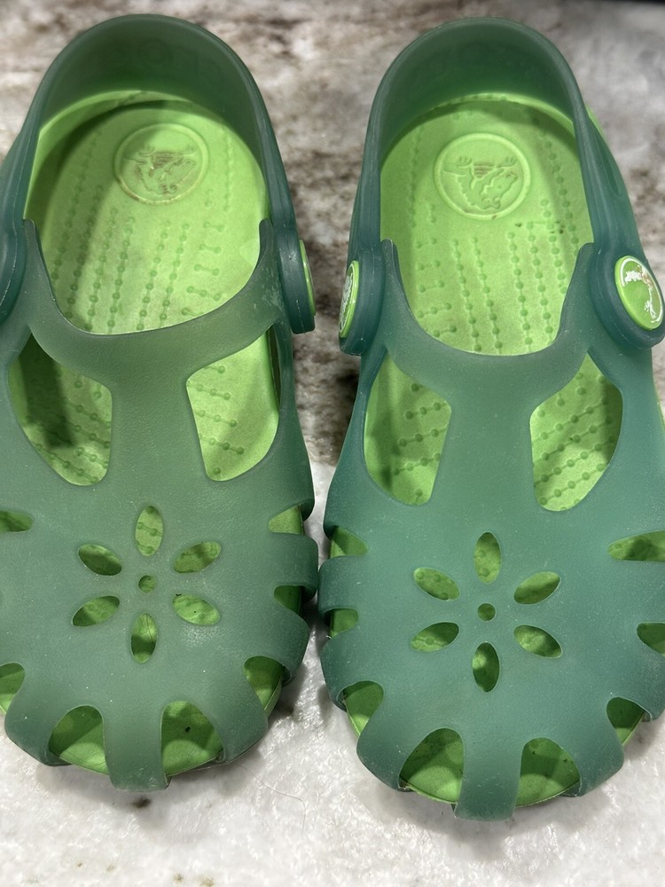 Childs Kids Crocs Girls Green Slip On Sling Back Size 9 Water Shoes