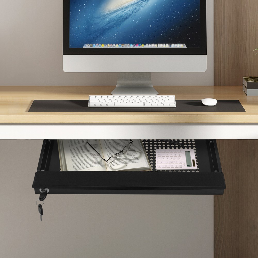 Under-Desk Drawer Storage Organizer for Standing Desks Pull-out Drawer Black